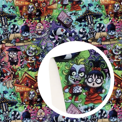 Beetlejuice The Movie Litchi Printed Faux Leather Sheet Litchi has a pebble like feel with bright colors
