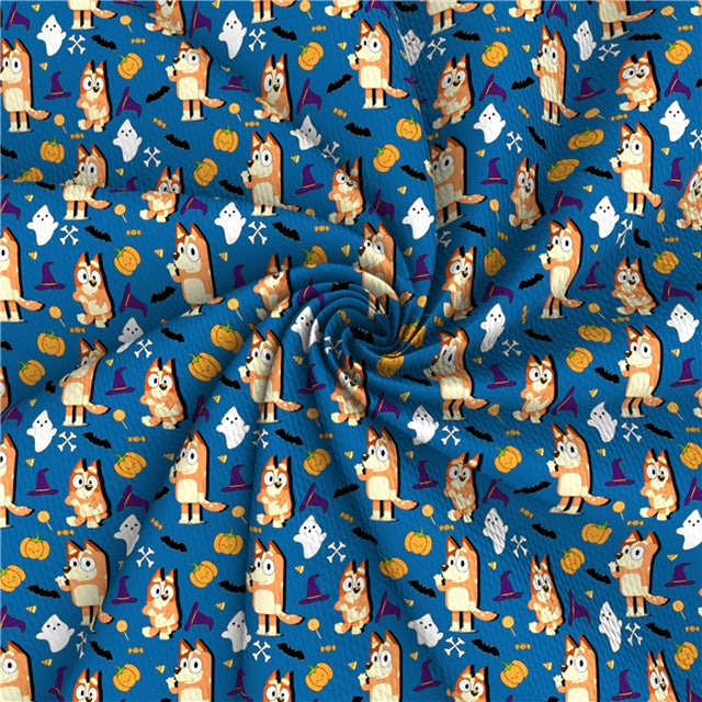 Blue Dog Halloween Textured Liverpool/ Bullet Fabric FeeFiFauxLeather