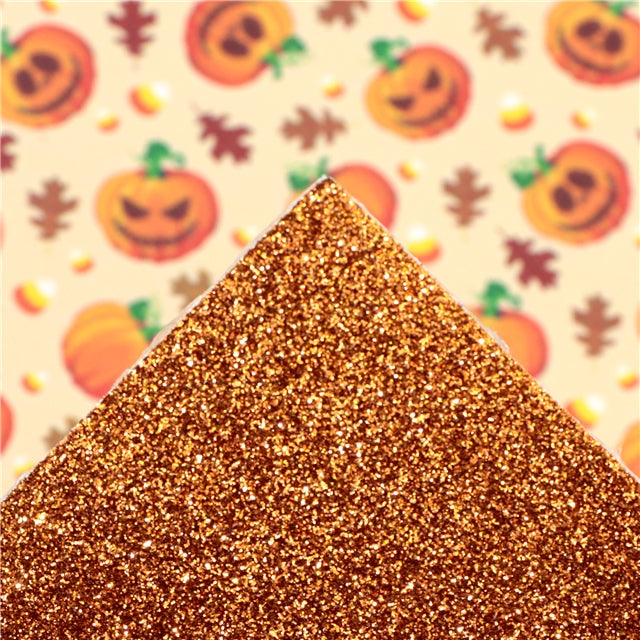 Fall Pumpkins Glitter Double Sided Pattern Faux Leather Sheet FeeFiFauxLeather