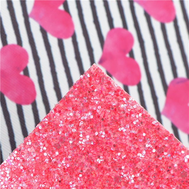 Hearts with Glitter Double Pattern Faux Leather Sheet FeeFiFauxLeather