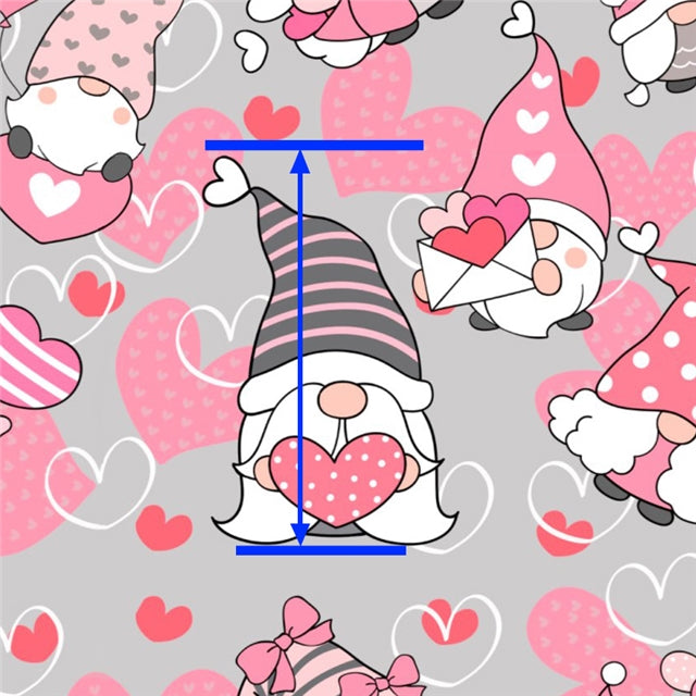Gnomes Hearts Valentines Litchi Printed Faux Leather Sheet Litchi has a pebble like feel with bright colors FeeFiFauxLeather