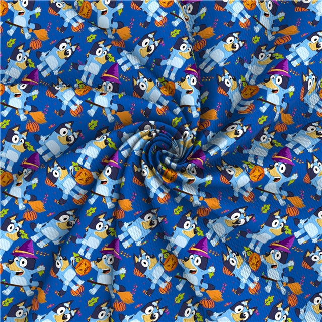 Blue Dog Halloween Textured Liverpool/ Bullet Fabric with a textured feel FeeFiFauxLeather