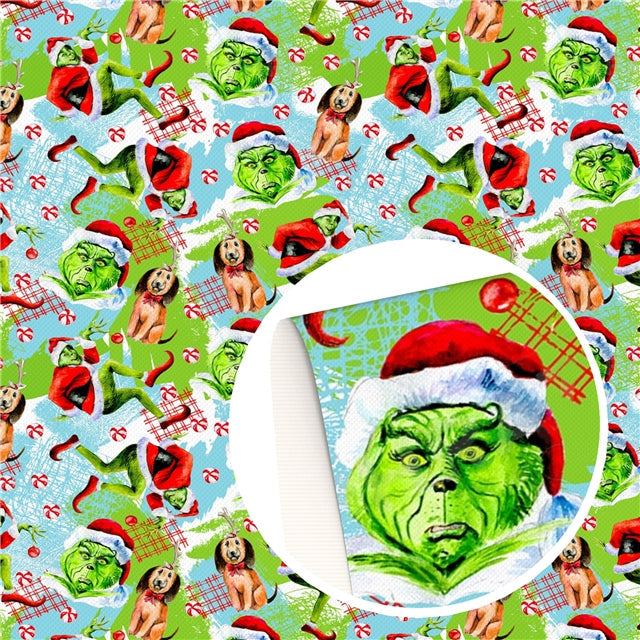 Dr Seuss The Grinch Christmas Litchi Printed Faux Leather Sheet FeeFiFauxLeather