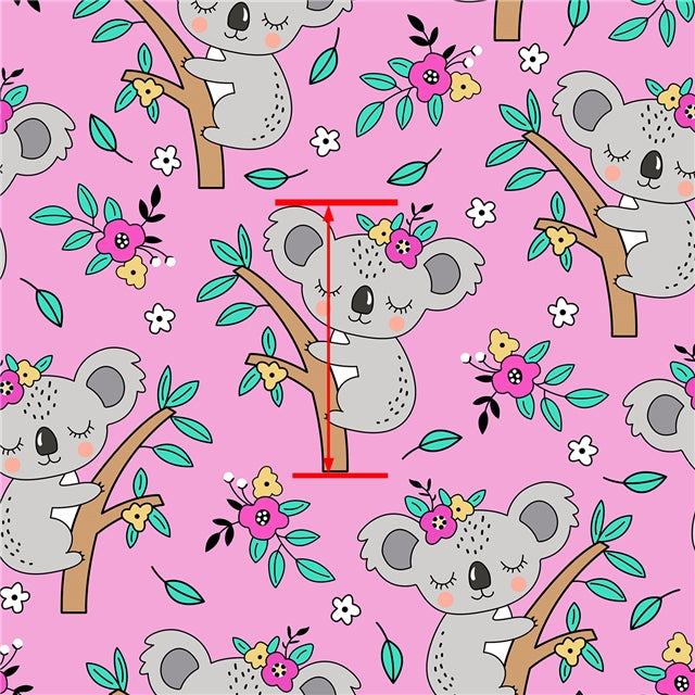 Koala Bear Animal Litchi Printed Faux Leather Sheet Litchi has a pebble like feel with bright colors