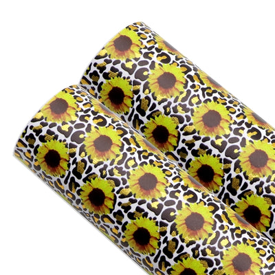 Sunflower Leopard Gold Foil Printed Faux Leather Sheet Bright colors