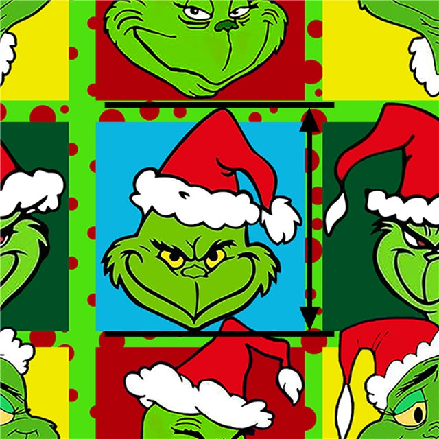 The Grinch Christmas  Litchi Printed Faux Leather Sheet Litchi has a pebble like feel with bright colors