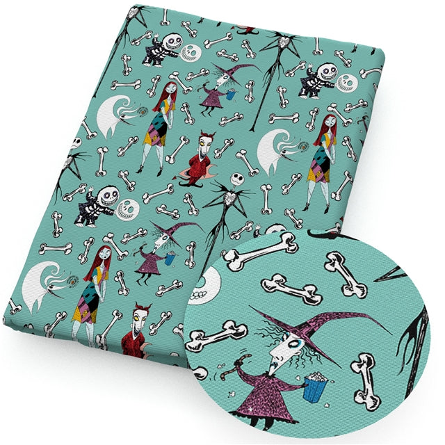 Nightmare Before Christmas Sally Litchi Printed Faux Leather Sheet Litchi has a pebble like feel with bright colors