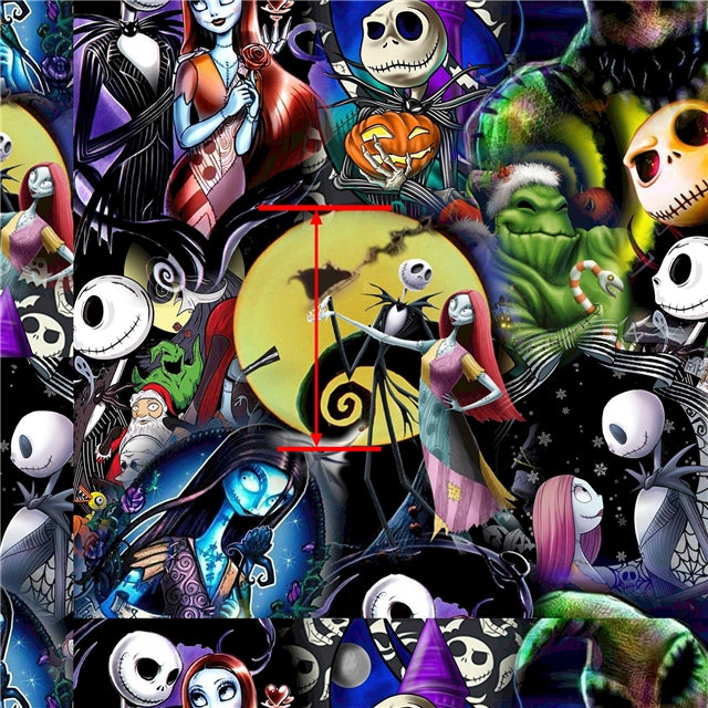 Nightmare Before Christmas Printed Faux Leather Sheet Litchi has a pebble like feel with bright colors