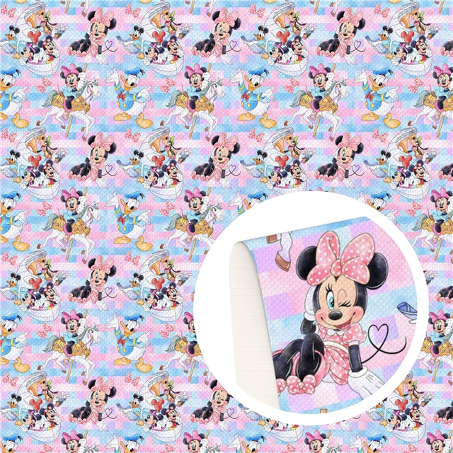 Minnie & Friends Litchi Printed Faux Leather Sheet Litchi has a pebble like feel with bright colors
