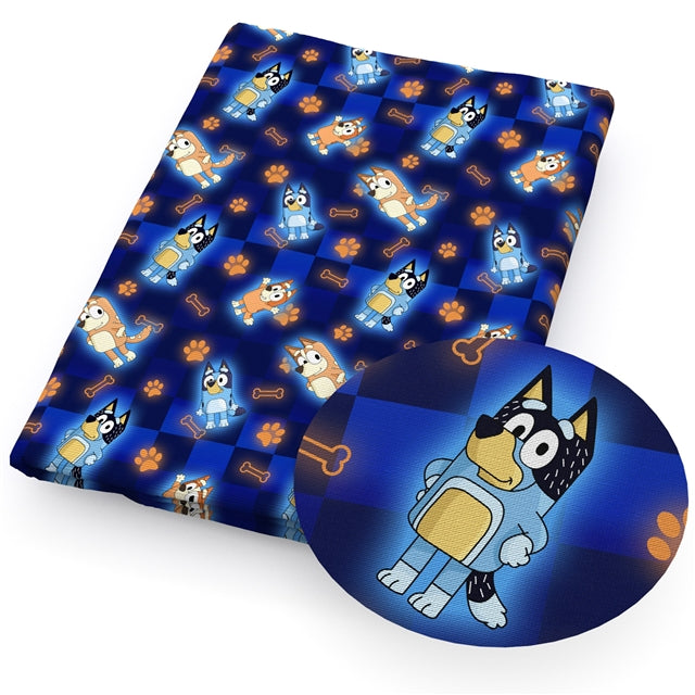 Blue Dog Litchi Printed Faux Leather Sheet Litchi has a pebble like feel with bright colors