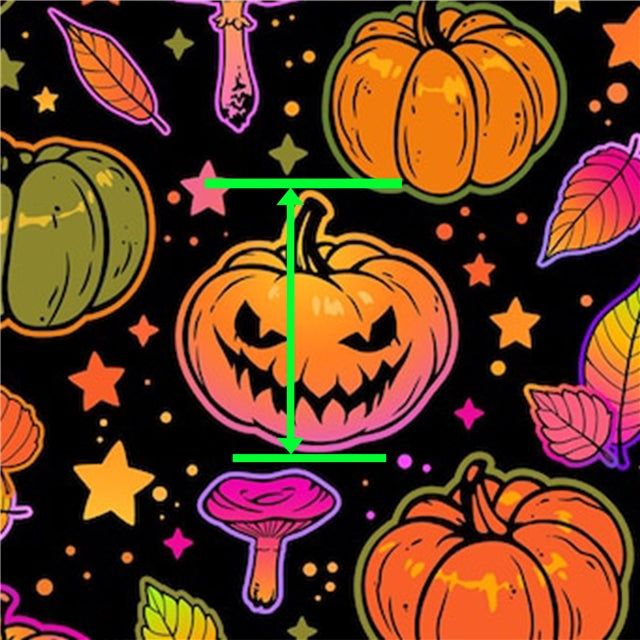 Halloween Pumpkins Fluorescent Litchi Printed Faux Leather Sheet Litchi has a pebble like feel with bright colors