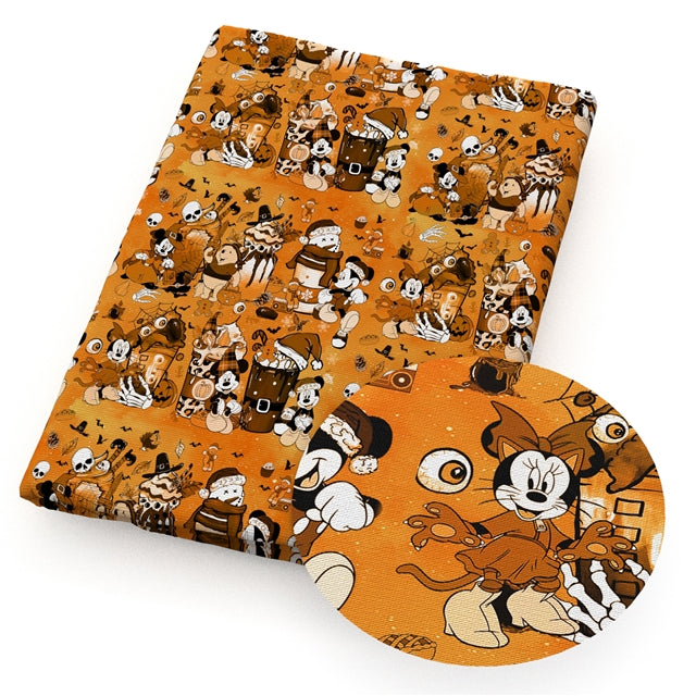 Mouse and Friends Fall Litchi Printed Faux Leather Sheet Litchi has a pebble like feel with bright colors