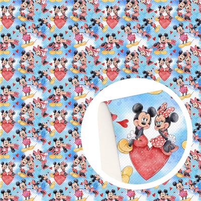 Minnie and Mickey Litchi Printed Faux Leather Sheet Litchi has a pebble like feel with bright colors