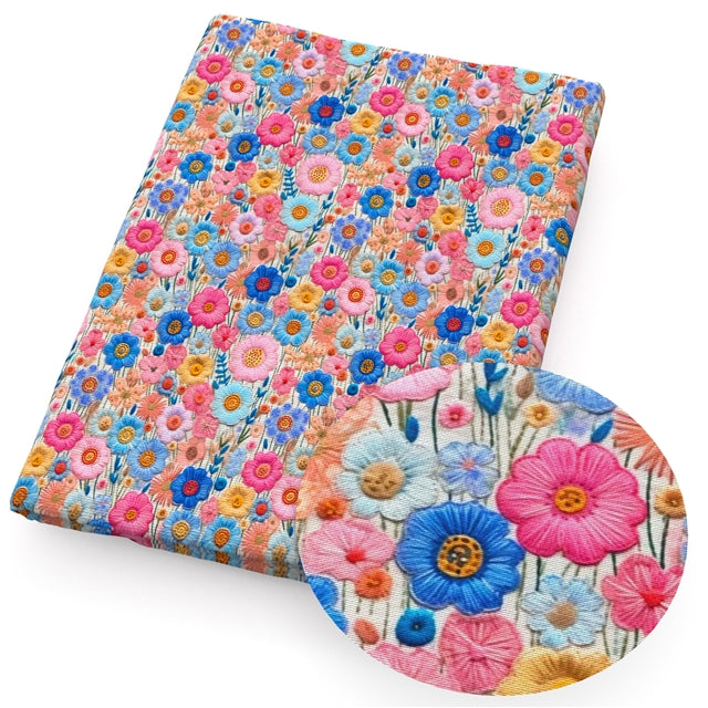 Flowers Litchi Printed Faux Leather Sheet Litchi has a pebble like feel with bright colors