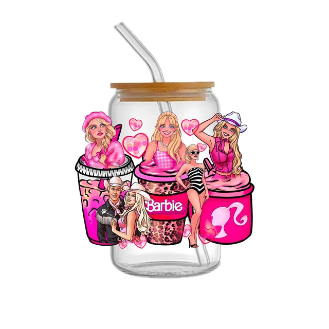 Barbie UV DTF Glass Can Wrap for 16 oz Libbey Glass, Permanent and Ready to Apply, UV dtf Cup Wrap ready to ship, Glass Can Wrap