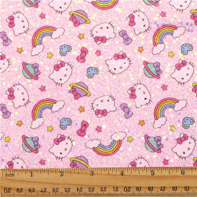 Cute Cat Chunky Glitter Printed Faux Leather Sheet