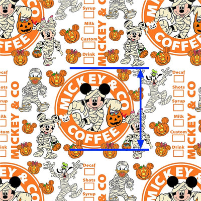 Minnie Coffee Halloween Litchi Printed Faux Leather Sheet Litchi has a pebble like feel with bright colors