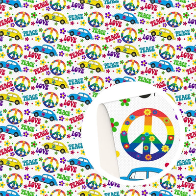 Peace Love and Rainbows  Litchi Printed Faux Leather Sheet Litchi has a pebble like feel with bright colors