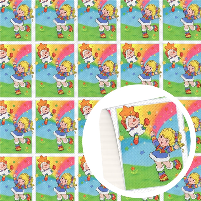 Rainbow Brite Litchi Printed Faux Leather Sheet Litchi has a pebble like feel with bright colors