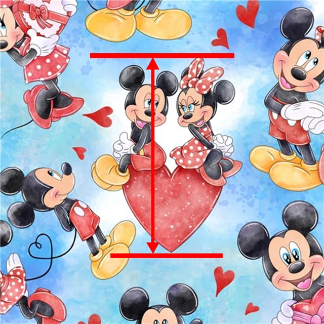 Minnie and Mickey Litchi Printed Faux Leather Sheet Litchi has a pebble like feel with bright colors