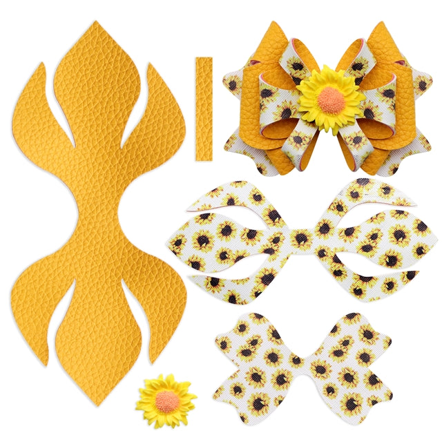 Sunflower Printed Faux Leather Pre-Cut Bow Includes Centerpiece