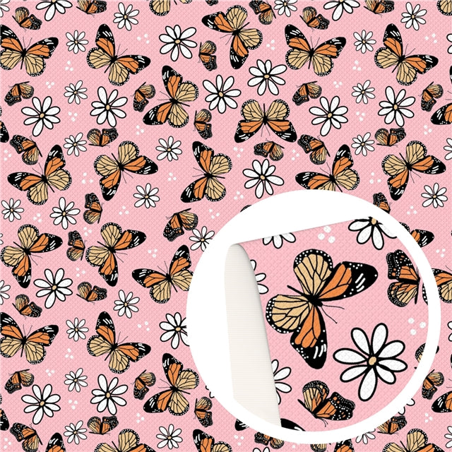 Butterfly Butterflies Litchi Printed Faux Leather Sheet Litchi has a pebble like feel with bright colors