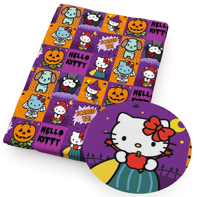 Cute Cat Halloween Litchi Printed Faux Leather Sheet Litchi has a pebble like feel with bright colors