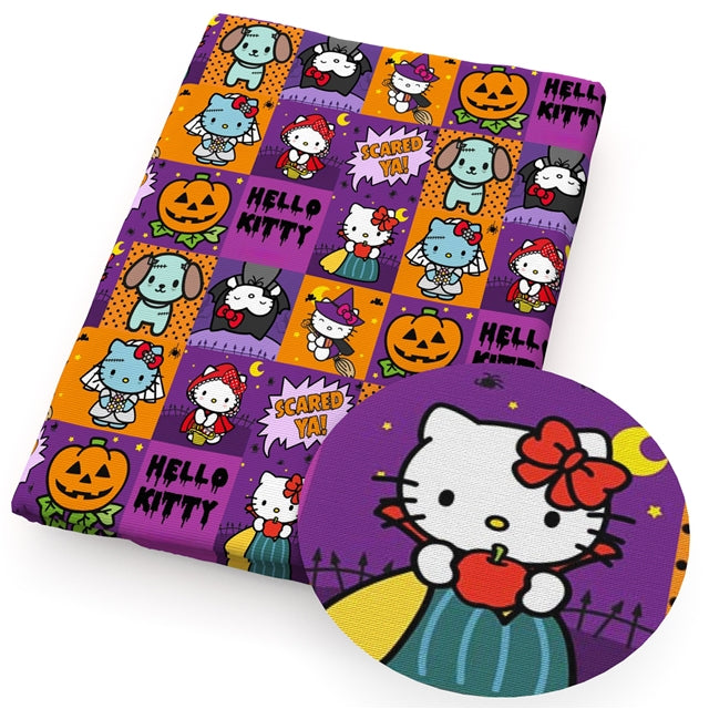 Hello Kitty Halloween Litchi Printed Faux Leather Sheet Litchi has a pebble like feel with bright colors
