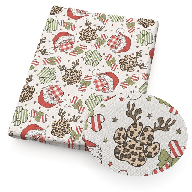 Paw Prints, Christmas Tree, Candy Canes Litchi Printed Faux Leather Sheet Litchi has a pebble like feel with bright colors