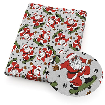 Christmas Santa Litchi Printed Faux Leather Sheet Litchi has a pebble like feel with bright colors