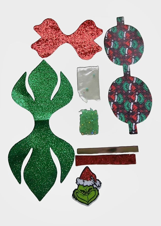 The Grinch Christmas Printed Faux Leather Pre-Cut Bow Includes Centerpiece