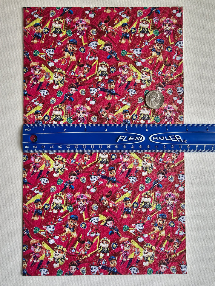 Paw Patrol Litchi Printed Faux Leather Sheet Litchi has a pebble like feel with bright colors