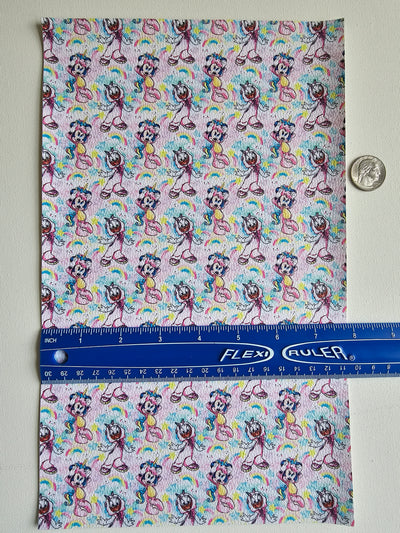 Mickey and Friends UnicornLitchi Printed Faux Leather Sheet Litchi has a pebble like feel with bright colors