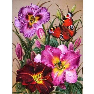 5D DIY Diamond Painting Kit, Flowers and Butterflies Painting, 11. 8 X 15.7 Inches, Diamond Art Full Round Drill Diamond Embroidery Mosaic Sticker Painting Art Decoration