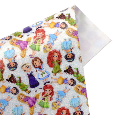 Princess Fine Glitter Printed Faux Leather Sheet Bright colors