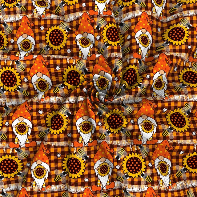 Fall Gnomes & Sunflowers Textured Liverpool/ Bullet Fabric with a textured feel