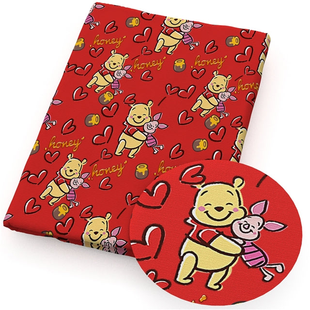 Winnie The Pooh Valentine Hearts Textured Liverpool/ Bullet Fabric