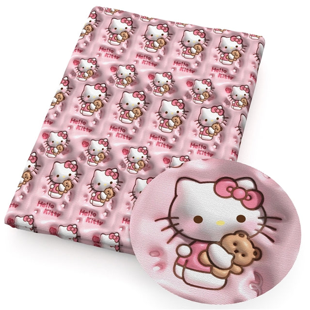 Cute Cat Litchi Printed Faux Leather Sheet Litchi has a pebble like feel with bright colors