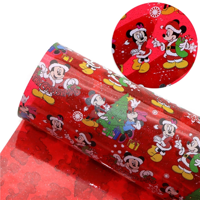Mickey and Minnie Christmas Printed See Through Vinyl ,Clear, Transparent Vinyl Sheet