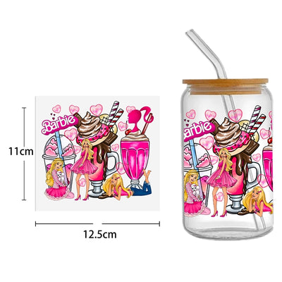 Barbie UV DTF Glass Can Wrap for 16 oz Libbey Glass, Permanent and Ready to Apply, UV dtf Cup Wrap ready to ship, Glass Can Wrap
