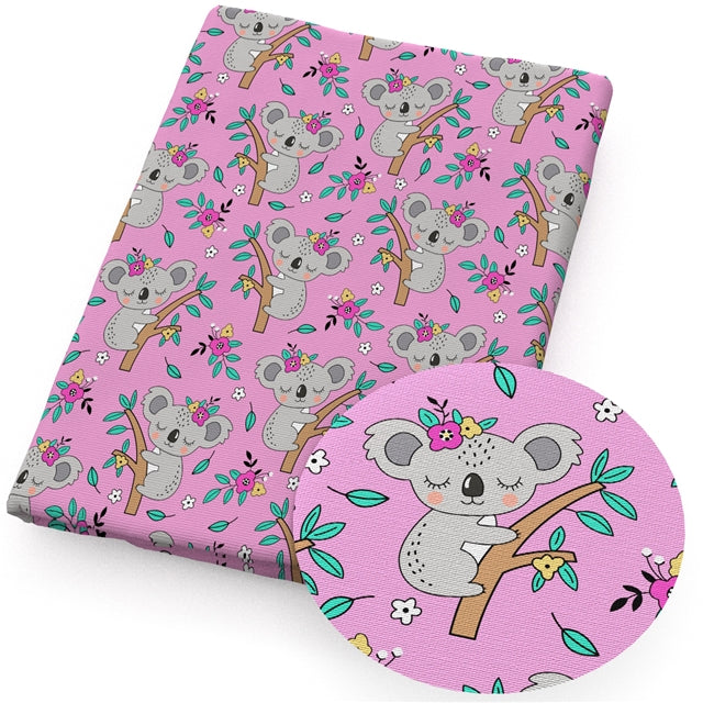 Koala Bear Animal Litchi Printed Faux Leather Sheet Litchi has a pebble like feel with bright colors