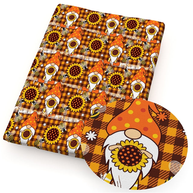 Fall Gnomes & Sunflowers Textured Liverpool/ Bullet Fabric with a textured feel