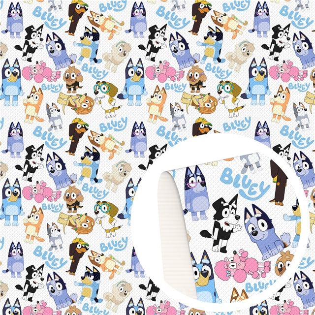 Blue Dog and Friends Litchi Printed Faux Leather Sheet