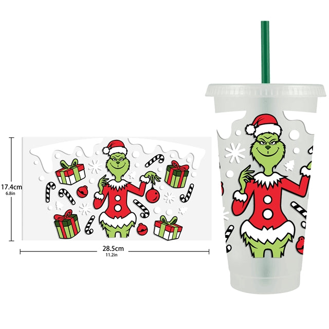 The Grinch Christmas UV DTF Wrap for 24 oz Tapered Cup, Permanent and Ready to Apply, UV dtf Cup Wrap ready to ship