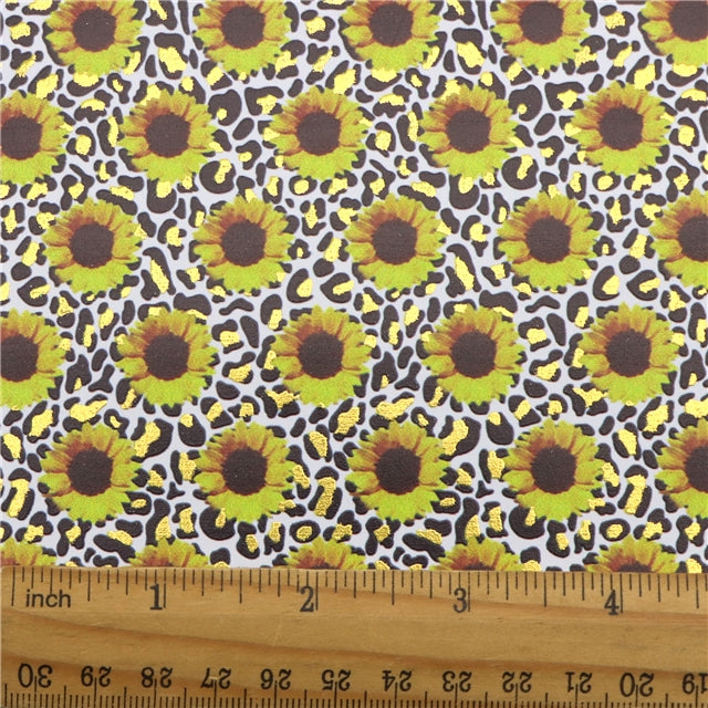 Sunflower Leopard Gold Foil Printed Faux Leather Sheet Bright colors