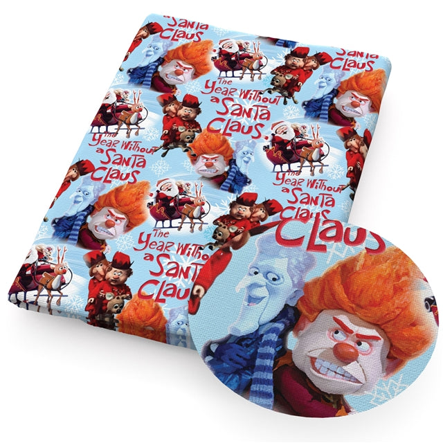 A Year Without Santa Heat Miser Snow Miser Litchi Printed Faux Leather Sheet Litchi has a pebble like feel with bright colors