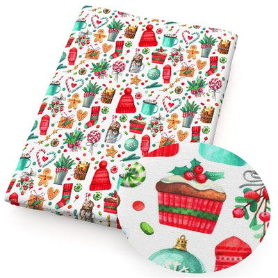 Christmas Litchi Printed Faux Leather Sheet Litchi has a pebble like feel with bright colors