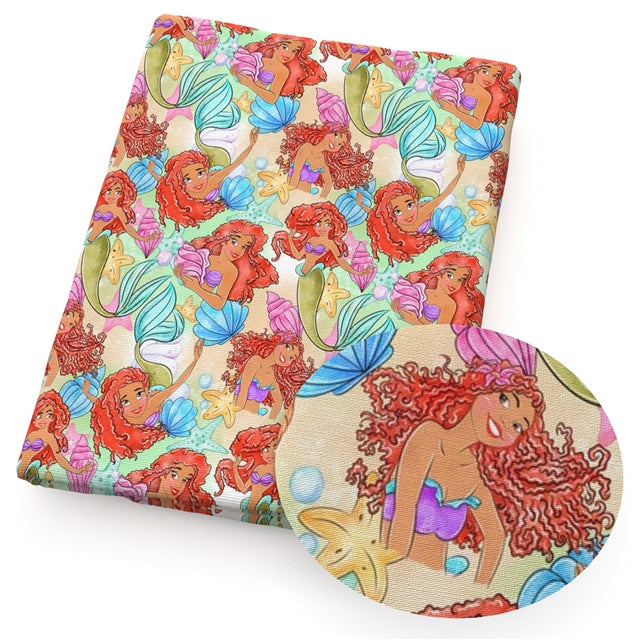 The Little Mermaid Ariel Litchi Printed Faux Leather Sheet Litchi has a pebble like feel with bright colors