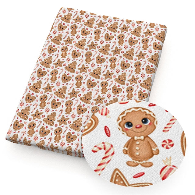 Gingerbread Christmas Litchi Printed Faux Leather Sheet Litchi has a pebble like feel with bright colors