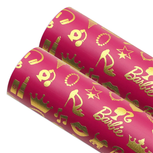 Barbie Gold Foil Printed Faux Leather Sheet Bright colors